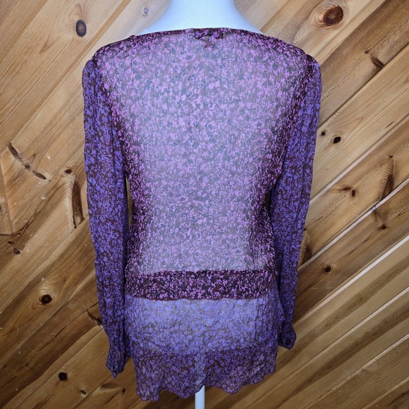 CAbi Womens Size Med Blouse Semi Sheer Eccentric‎ 100% Silk Purple Fairy Flowy - Picture 5 of 7